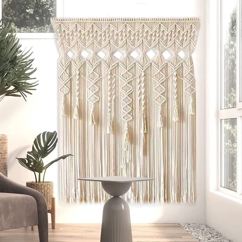 Dakota Fields Macrame Handmade Macrame Wall Hanging Cotton Woven Door Curtain Tapestry Boho Reviews Wayfair